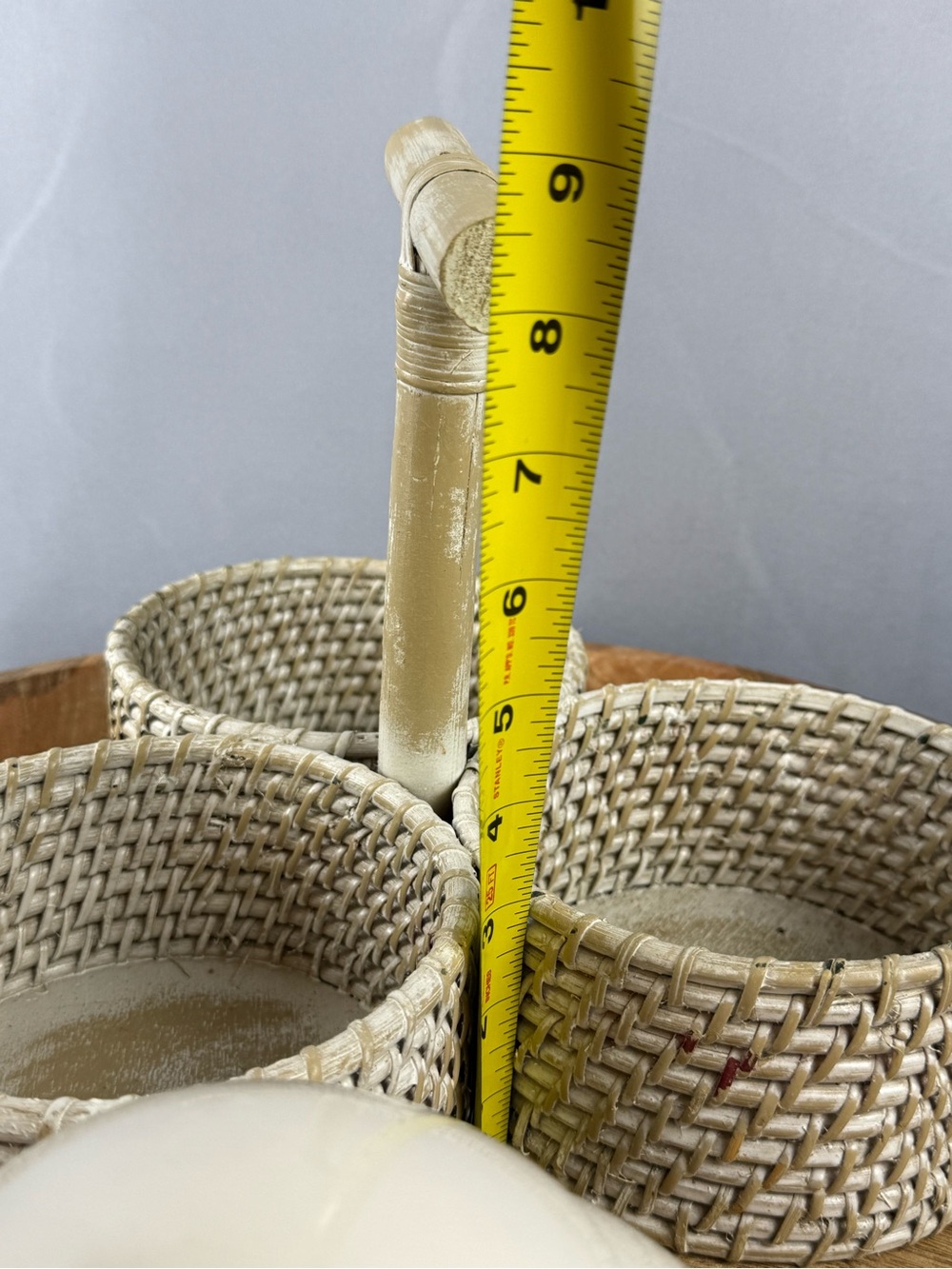 Farmhouse Rattan Dip Bowl Set Rustic Condiment Server Wood Handle - Picture 7 of 10